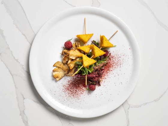 Fried Polenta with Maitake and Lion’s Mane Mushrooms