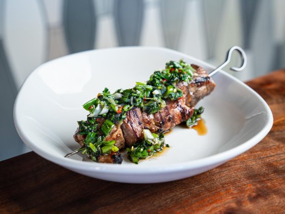 Grilled Pork Skewer with Cilantro-Scallion Relish