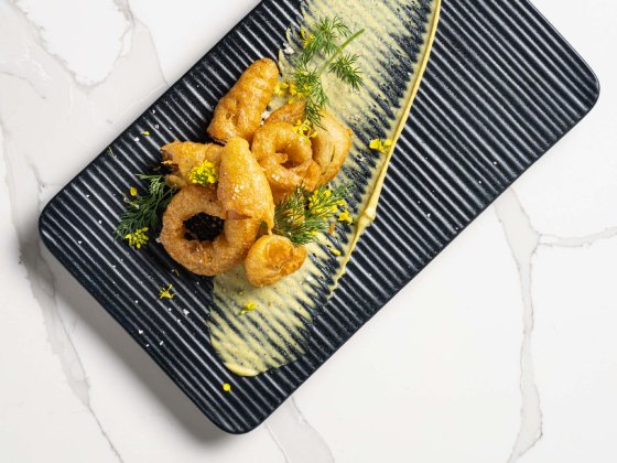 Tempura Leek Rings with Cottonseed Oil Aioli